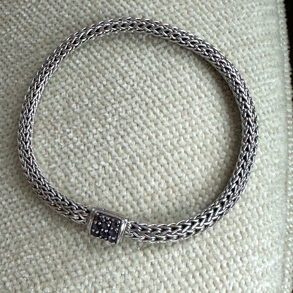 Icon Bracelet, Sterling Silver, Pavé, 5MM Amethyst